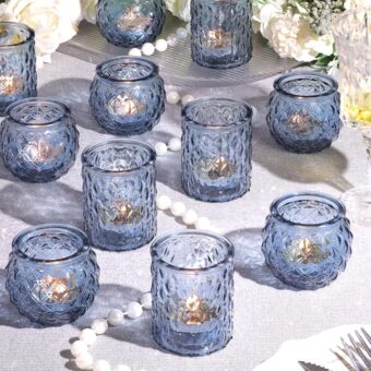 12pcs Assorted Blue Votive Candle Holders, Tea Lights Candle Holder for Wedding Decor, Blue Candle Holders for Table Centerpiece, Bridal Shower, Baby Shower Decorations