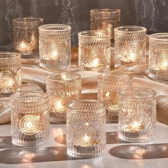 30 Pack Clear Glass Votive Candle Holders, Vintage Candle Holder Bulk, Tealight Candle Holders for Table Centerpieces, Home, Bridal Shower, Birthday, Christmas, Thanksgiving...