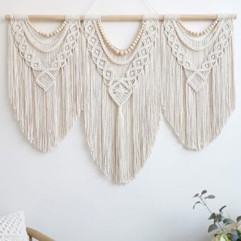 Achart Macrame Wall Hanging Large- Boho Wall Decor- large wall art- Wall Decor Living Room- Macrame Tapestry Boho Decor for Bedroom (Wooden Bead)