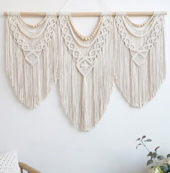 Achart Macrame Wall Hanging Large- Boho Wall Decor- large wall art- Wall Decor Living Room- Macrame Tapestry Boho Decor for Bedroom (Wooden Bead)