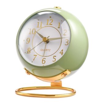 Analog Alarm Clocks,Retro Backlight Cute Simple Design Small Desk Clock with Night Light,Silent Non-Ticking,Battery Powered,for Kids,Bedroom,Travel,Kitchen,Bedside Desktop.(Green)