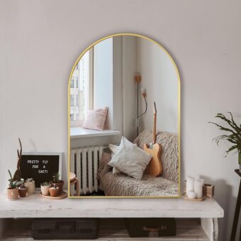 Arched Wall Mirror for Bathroom,Mirrors for Wall,24''x36'',Vanity Mirror for Bedroom Dresser, Entryway, Living Room, Metal Frame (36''x24'',Gold)