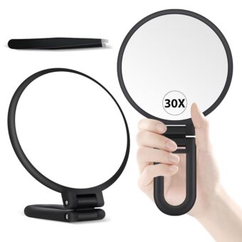 B Beauty Planet 30X Magnifying Mirror, Hand Mirror with Handle, Double Sided Hand Mirror with 30X/1X Magnification, Essential Travel Mirror, Portable Foldable Makeup Mirror for...