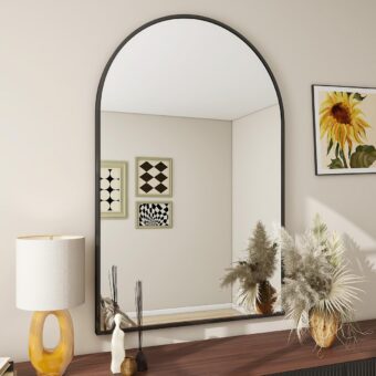 BEAUTYPEAK 24"x36" Arch Bathroom Mirror, Wall Mounted Mirror, Black Vanity Wall Mirror w/Metal Frame for Bedroom, Entryway, Living Room