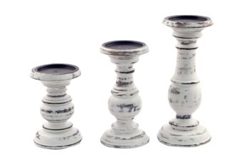 Benzara Wooden Pillar Shaped Candleholder, Set of 3, White