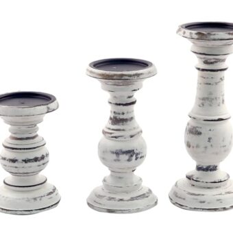 Benzara Wooden Pillar Shaped Candleholder, Set of 3, White