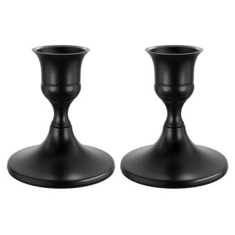 Black Taper Candle Holders Set of 2, Vintage Metal Candlestick Holders for Dinner Room Table Centerpiece or Mantel Wedding Party Decor