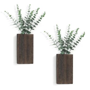 Dahey 2 Pack Wood Wall Planter Vase with Artificial Eucalyptus Farmhouse Wall Hanging Decor Pocket Planter for Indoor Fake Plants Greenery, Living Room Bedroom Kitchen Home...