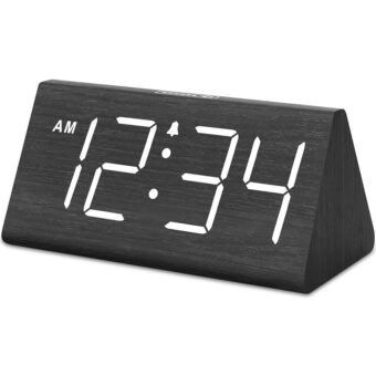 DreamSky Wooden Digital Alarm Clocks for Bedrooms - Electric Desk Clock with Large Numbers, USB Port, Loud Alarm for Heavy Sleepers, Adjustable Volume, Dimmer, Snooze, DST,...