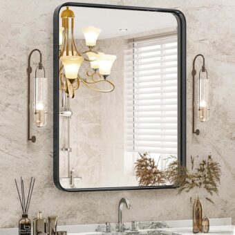 DUMOS Black Metal Framed Vanity Rounded Rectangle Bathroom Mirrors for Over Sink Wall, 36x24 Inch Large Matte Mirror, Modern Decorative for Restroom, Farmhouse, Horizontally or...