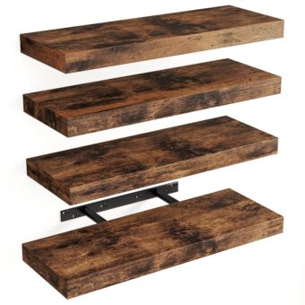 Fixwal 15.8in Floating Shelves, Rustic Wood Finish Wall Shelves Set of 4, Shelves for Wall Decor, with Invisible Brackets for Bathroom, Living Room,Bedroom and Kitchen(Rustic...