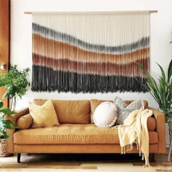 Flber Macrame Wall Hanging Macrame Wall Decor Large-Scale Tie-Dye Tapestry Living Home Room Wall Decor 57" Wx 35" L