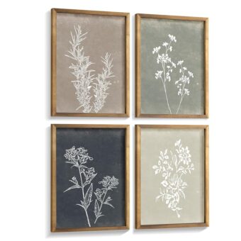 Framed Boho Wall Art Set of 4 for Wooded Minimalist Botanical Print Wall Art for Rustic Vintage Farmhouse Home Kitchen Wall Decor (Brown, 8"x10")