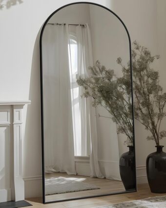 Full Length Mirror, 76"x34" Floor Mirror, Floor Standing Mirror Freestanding Arch Full Body Mirror with Stand for Bedroom, Hanging Mounted Mirror for Living Room Cloakroom, Black