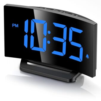 GOLOZA Digital Alarm Clock for Bedrooms, Digital Clock with Modern Curved Design, Conspicuous Blue LED Numbers, 5 Levels Brightness+Off, 2 Volume, 3 Alarm Tones, Snooze,...