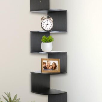 Greenco Corner Shelf, 5 Tier Shelves for Wall Storage, Easy-to-Assemble Floating Wall Mount Shelves for Offices, Bedrooms, Bathrooms, Kitchens, Living Rooms and Dorm Rooms,...