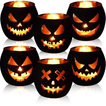 Halloween Table Decor Candle Holder Set of 6,Black Votive Candle Holders for Indoor Halloween Decorations,Tealight Holoders Bulk for Halloween Party Indoor Decor