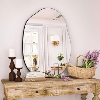 HARRITPURE Irregular Wall Mirror 24"x32" Black Asymmetrical Bathroom Mirror Wood Framed Modern Decorative Vanity Mirrors for Bedroom Living Room Entryway