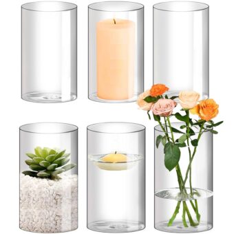 Hurricane Candle Holder,Open Ended Glass Candleholder Multiple Size Choices,Clear Cylinder Glass Candle Holder for Wedding Centerpieces(6 PCS,H:6" D:4")