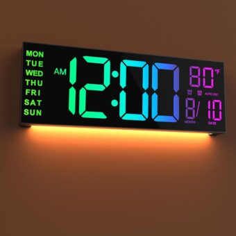 JALL 16" Large Digital Wall Clock with Remote Control, Dual Alarm with Big LED Screen Dispaly, 8 RGB Colors, Auto DST, Temperature for Living Room, Bedroom, Desk Decor, Mounted,...