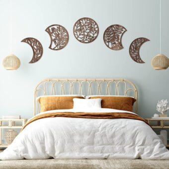 Jetec 5 Pieces Moon Phase Wall Hanging Decor Wooden Moon Wall Art Nordic Moon Phases Wall Art Moon Decor for Room Bar Ornament (Brown)