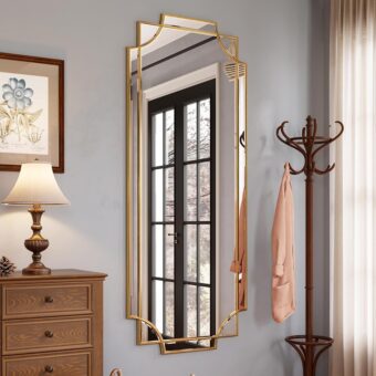 Kelly Miller Large Gold Full Length Mirror for Wall, 60"x30" Full Body Mirror Beveled Scalloped Mirror Modern Elegant Home Decor for Bedroom Living Room Bathroom Dressing Room...