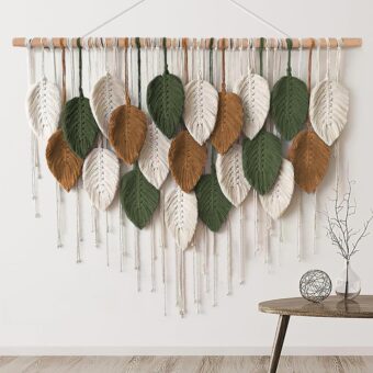 KHOYIME Large Macrame Wall Hanging Boho Woven Tapestry, Chic Home Decor Modern Bohemian Handmade Leaf Feather Wall Art Decorations for Apartment Dorm Living Room Bedroom Nursery...