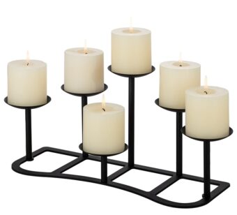 LANLONG Candelabra Pillar Candle Holders Fireplace Matte Black Metal Candleholder with 6 Candle Stands Mantel Floor Table Centerpiece