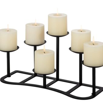 LANLONG Candelabra Pillar Candle Holders Fireplace Matte Black Metal Candleholder with 6 Candle Stands Mantel Floor Table Centerpiece