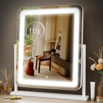 Makeup Vanity Mirror with Lights 15.2" Large LED Lighted Mirror, Hollywood Make Up Mirror with Lighting for Bedroom Tabletop, Smart Touch,Detachable 10X Magnification 360°...