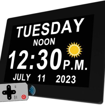 MASSII 19 Alarms Digital Clock with Auto DST and Sun Moon Icons, Custom Reminders and Calendar Clock, Day Date Clock for Seniors Dementia Alzheimers' Clock- 7 Inch with Remote...