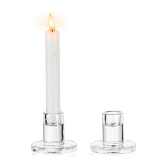 NUPTIO Glass Taper Candle Holders: 2 Pcs Clear Small Candlestick Tapered Holder for Candles Sticks Modern Short Tapers Candleholders for Wedding Christmas Thanksgiving Party...