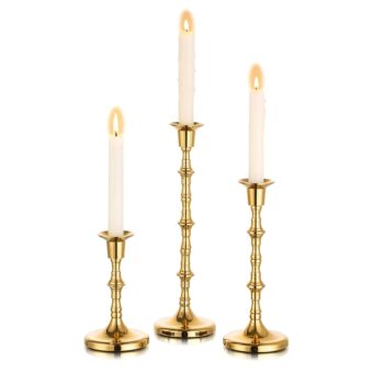 Nuptio Gold Candle Holders Taper Candlestick Holders Tall Thin Candle Sticks Candleholders Modern Metal Candle Holder for Wedding Gift Housewarming Gift Friendship Gifts Set of 3