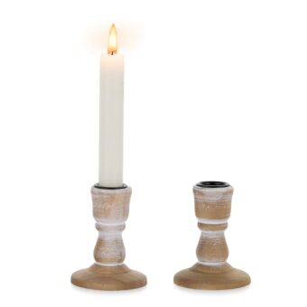 NUPTIO Taper Candle Holders Wood: 2 Pcs Rustic Brown Wooden Candlestick Holder - Vintage Small Farmhouse Candles Stick Candleholder for Christmas Wedding Party Home Living Room...