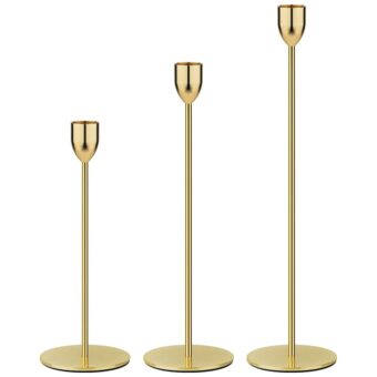 Ohtomber Matal Gold Candle Holder - 3PCS Candlestick Holders, Candle Sticks Holder Decor for Pillar Candles, Candlesticks Centerpiece Wedding Table Decor, Fit 3/4" Thick Tapered...