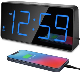 Peakeep Digital Alarm Clock for Bedroom Bedside, Loud Alarm Clock for Heavy Sleepers, Large Big LED Numbers for Seniors, Battery Backup Plug in Electric Clock with USB Charger...