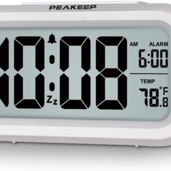 Peakeep Night Light Digital Alarm Clock Battery Operated with Indoor Temperature, Desk Small Clock (White)