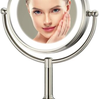 Professional 8.5" Large Lighted Makeup Mirror with Brighter Lights, 1X/10X True HD Magnifying Mirror with 3 Color Dimmable Lights, 80 Shadowless LEDs, 360°Swivel Seamless Vanity...