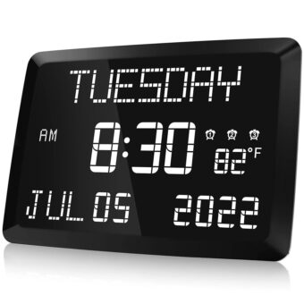 Raynic Digital Clock, 11.5" Large Display Digital Wall Clock,Adjustable Brightness Calendar Clock with Day and Date, Indoor Temperature, Snooze,12/24H, DST for Home, Office,...