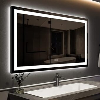 ROOMTEC 48 x 36 Inches LED Bathroom Mirror with Front and Backlit,Anti-Fog,3 Colors and Dimmable Light(Horizontal/Vertical), Silver