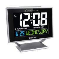 Sharp Desktop Dual Alarm Clock with Color Display - Atomic Accuracy - Calendar & Day of Week Time/Date Display