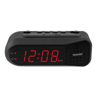 SHARP Digital Alarm Clock – Black Case with Red LEDs - Ascending Alarm Grows Increasing Louder, Gentle Wake Up Experience, Dual Alarm - Battery Back-up, Easy to Use with Simple...