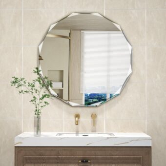 Single Beveled Edge Circle Mirror Frameless Wall Mount Bathroom Vanity Mirror, 30”