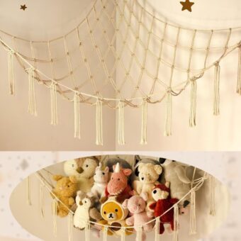 Stuffed Animal Storage Hammock or Net Corner - Large Toy Hammock Net for Stuffed Animals Room Decor - Cute Stuff Animal Organizer Holder for Plush Plushie - Kids Baby Nursery...