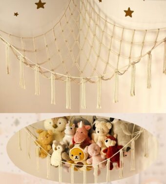 Stuffed Animal Storage Hammock or Net Corner - Large Toy Hammock Net for Stuffed Animals Room Decor - Cute Stuff Animal Organizer Holder for Plush Plushie - Kids Baby Nursery...