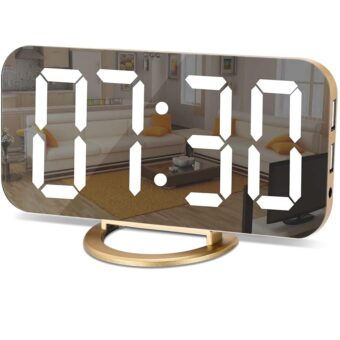 SZELAM Digital Alarm Clock,LED and Mirror Desk Clock Large Display,with Dual USB Charger Ports,3 Levels Brightness,12/24H,Modern Electronic Clock for Bedroom Home Living Room...