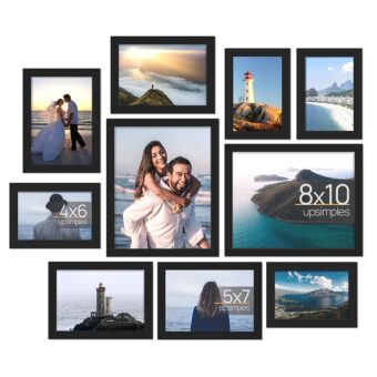 upsimples 10 Pack Picture Frames Set, Gallery Wall Frame Set for Wall Mounting or Tabletop Display, Multi Sizes Including 8x10, 5x7, 4x6 Family Photo Collage Frames for Wall...