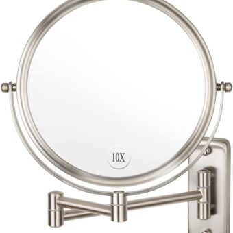 Wall Mounted Makeup Mirror - 10x Magnification 8'' Two-Sided Swivel Extendable Bathroom Mirror Nickel Finish