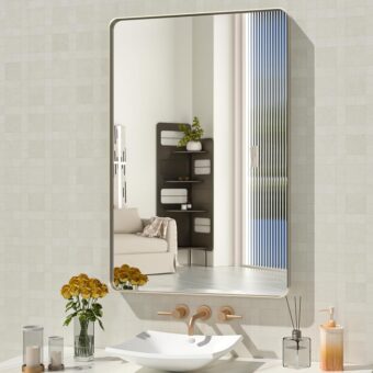 WEER 24X36 Inch Brushed Nickel Bathroom Mirror, Brushed Silver Metal Frame Mirror, Rounded Rectangle Silver Bathroom Vanity Mirror, Tempered Glass, Anti-Rust, Hangs Horizontally...