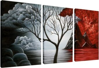 Wieco Art The Cloud Tree 3 Panels Modern Canvas Wall Art Prints Artwork Abstract Seascape Paintings Reproduction Sea Beach Pictures on Canvas for Home Decorations Wall Decor